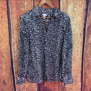 Chico's LS Animal Print Button Down Blouse Sz 2